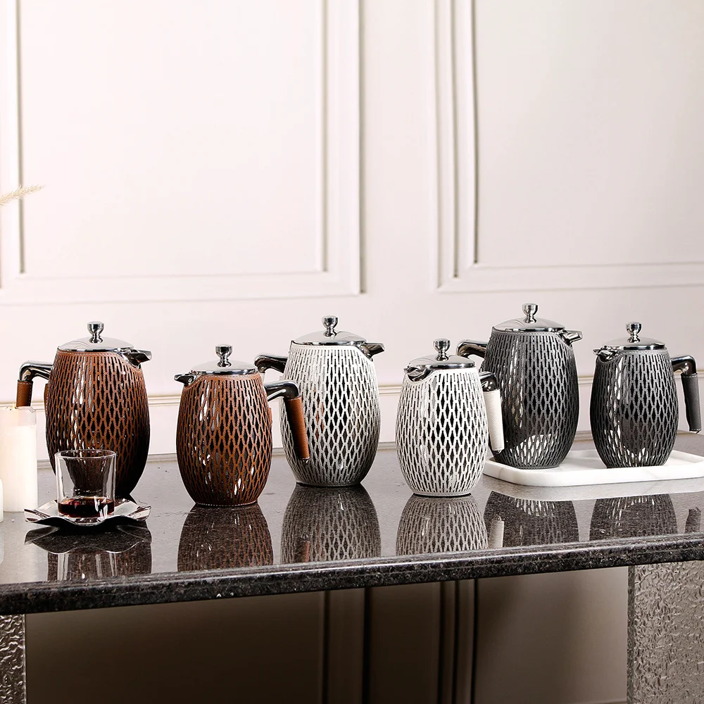 

Modern creative leather glass S/S steel cold kettle decoration sample room living room decoration