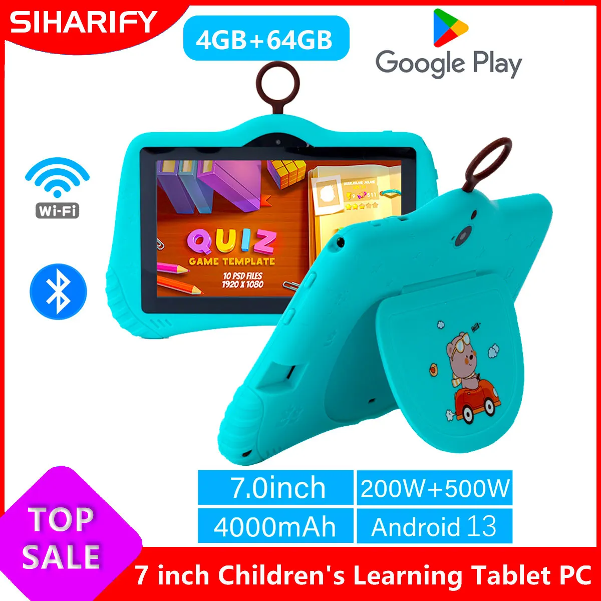 Nuovo Tablet Pc WiFi 5G da 7 pollici per i migliori regali per bambini Android Gioco per bambini Tavolette per apprendimento educativo Quad Core 4 GB RAM 64 GB ROM