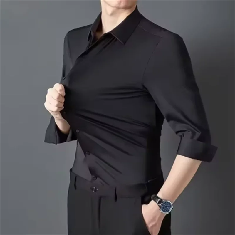 Premium Men's Ultra-Stretch Shirt High-Quality Causal Solid Business Formal Long-Sleeve White Shirt for Social and Casual Wear