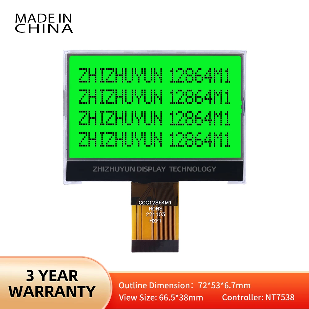 Tela LCD com espaçamento porta serial, Backlight branco, luz verde esmeralda, Driver IC, 36PIN, 0,5mm, COG12864M1, 12864, ST7567A