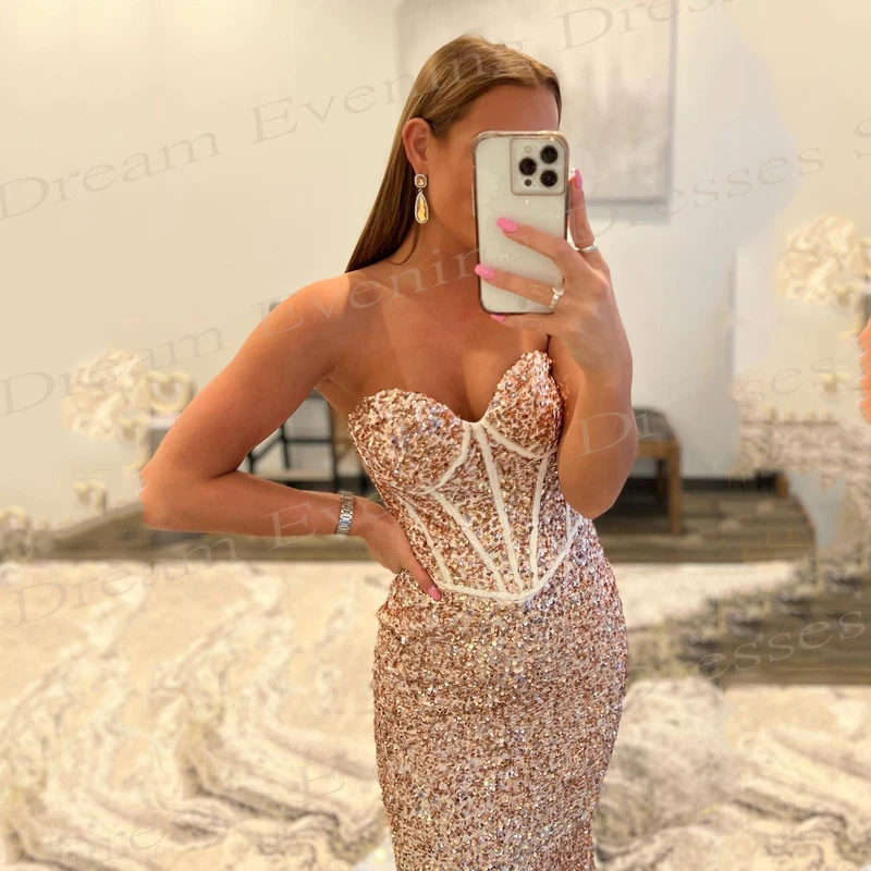 Vestidos De Noche brillantes De sirena sin tirantes Para Mujer, Sexy, sin mangas, lentejuelas, Espalda descubierta, Vestidos De graduación, Vestidos De Fiesta Elegantes Para Mujer