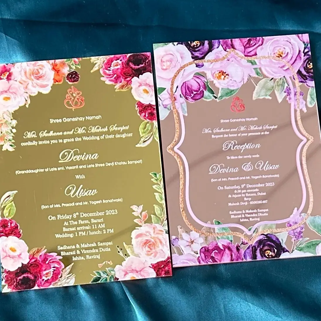 

10pcs Acrylic Wedding Invitation,Mirror Gold,Rose Gold Acrylic Invites,Custom Floral Birthday Invitation Cards,Personalized