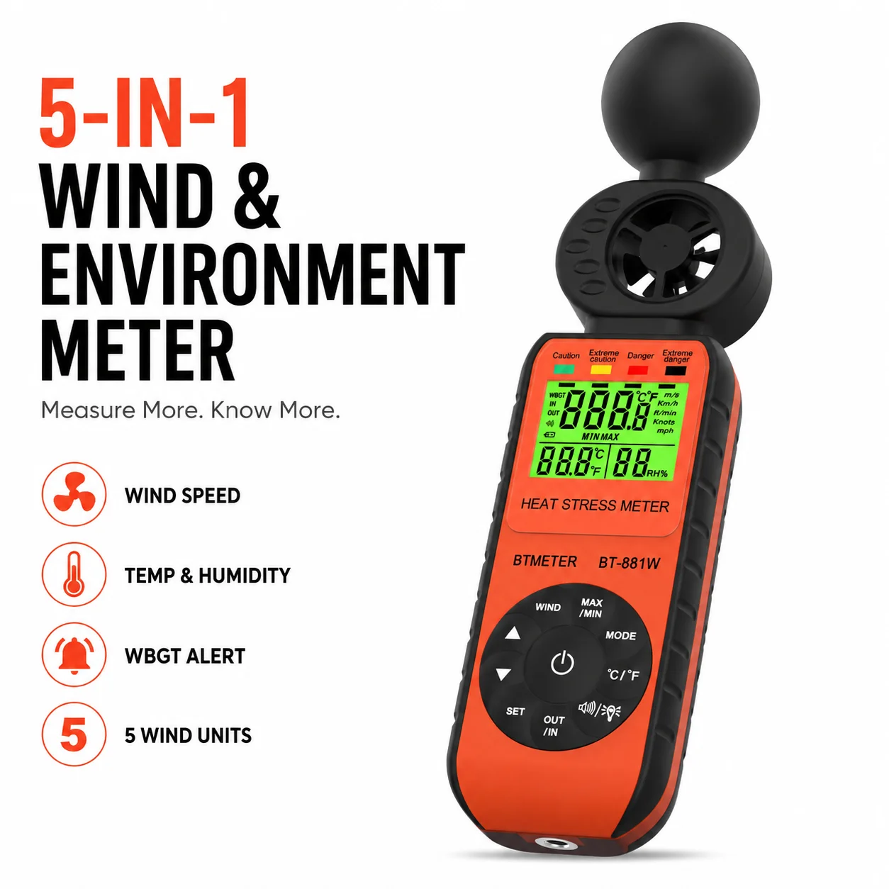 HoldPeak Handheld WBGT Heat Stress Meter Digital Anemometer Wind Speed Temperature Humidity Tester for Outdoor Working