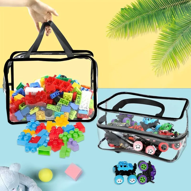 1/2 Stück Bausteine-Aufbewahrungstasche Tragbare Großraum-Spielzeug-Aufbewahrungstaschen mit Griff Transparente PVC-Staubdichte Wasserdichte Aufbewahrungstasche