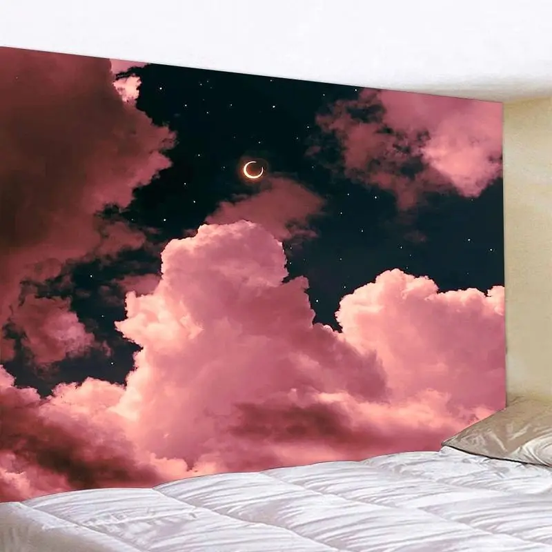 VIKAMA Pink Purple Sunset Moon Curved Cloud Tapestry Wall Decoration Living Room Background Wall Room Decoration Home Decor
