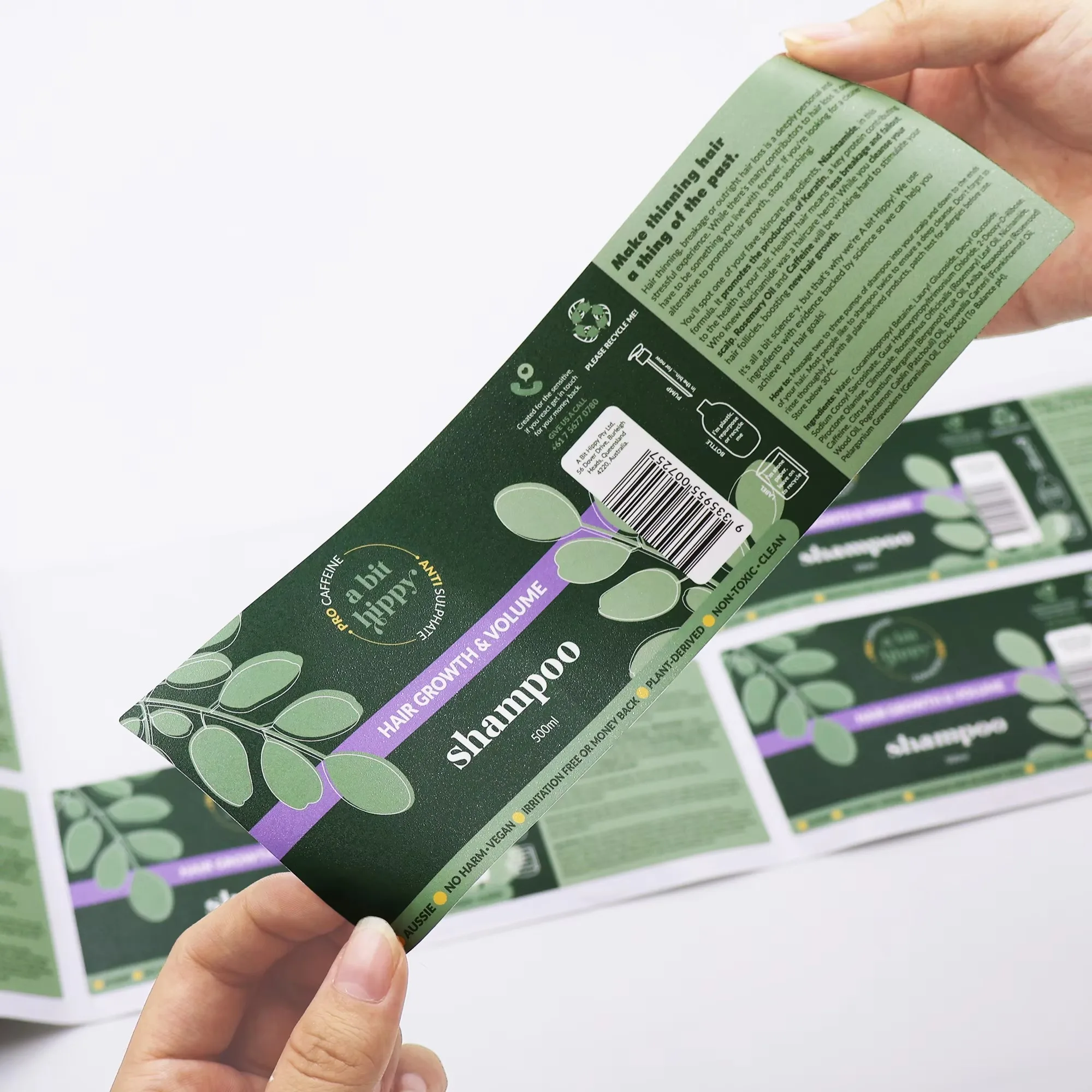 تسمية الفينيل المخصصة |   ملصق لفة مقاوم للماء |   تصميم خاص لزجاجات شامبو مستحضرات التجميل