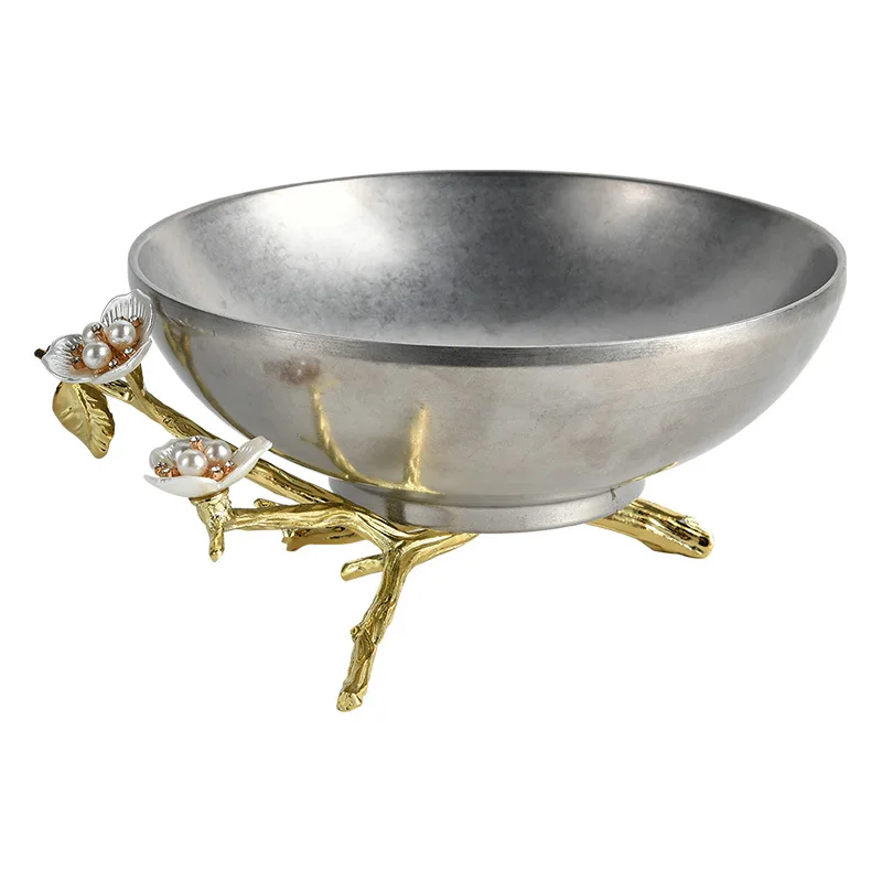 

Modern light luxury stainless steel fruit plate model room, living room coffee table fruit plate, advanced sense tray ornament