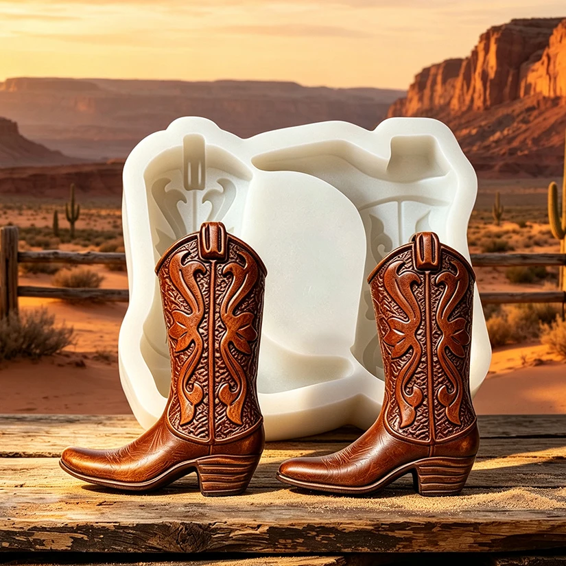 Cowboy-Stiefel Silikonform Zuckerguss-Cupcake-Backform Fondant-Kuchendekorationswerkzeuge Harzwerkzeuge – Detail 3