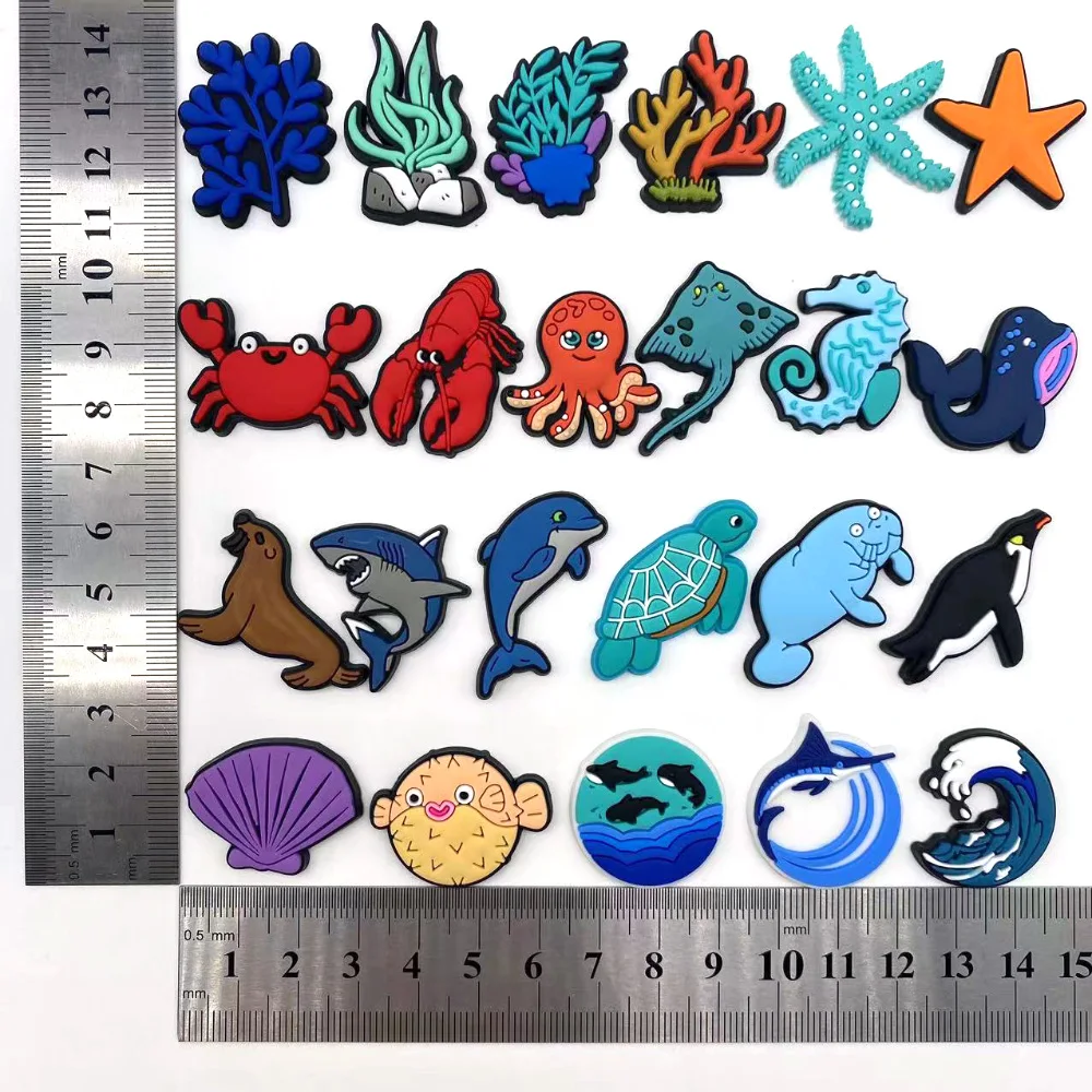 1-23Pcs Ocean World Shoe Charms for Clogs Sandals Buckle Decoration PVC Shoe Accessories With Pins Sea Animal