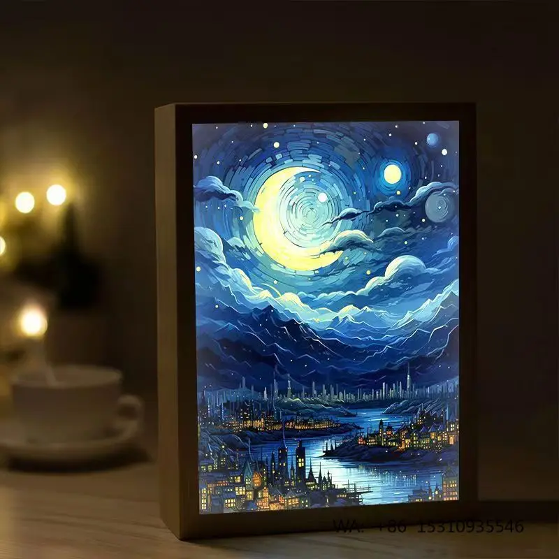 Xinmeidi L-12 Van Gogh Starry Sky Ink Series Eco-friendly Light Painting Celebrity Decorative Photo Frame Creative Wood Wall