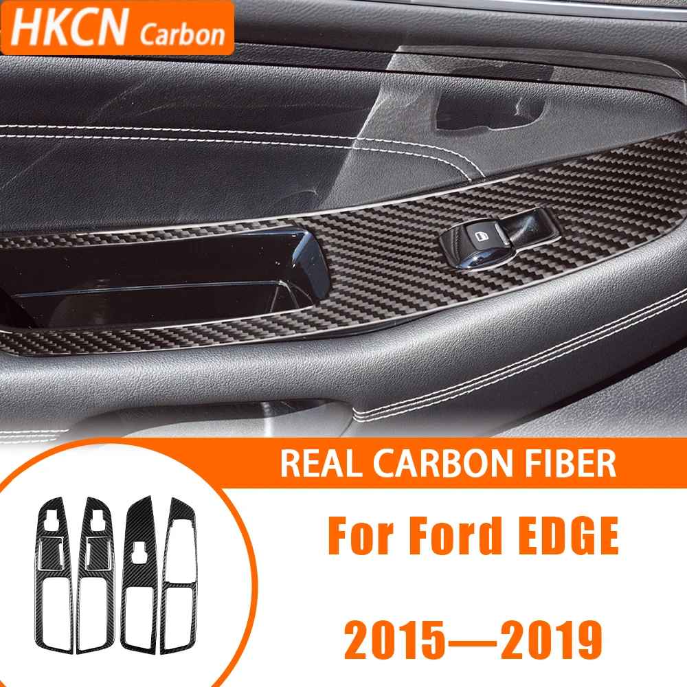 

For Ford EDGE 2015—2017 Carbon Fiber Car Accessories Center Console Door Inner Window Control Lifting Panel Cover Trim Sticker