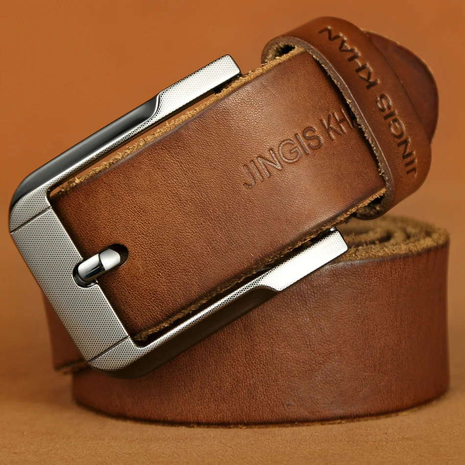 Belt men's genuine leather, genuine cowhide, handmade needle buckle, plant tanned top layer cowhidebelt, casual retro denim