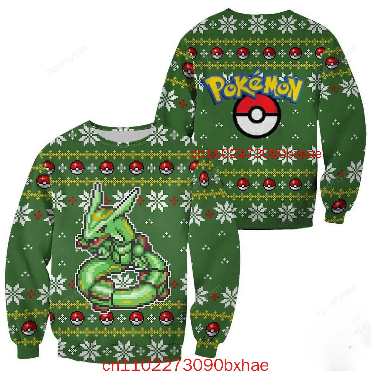 เสื้อคริสต์มาสลายโปเกมอนไซดั๊ก พิมพ์ลายเต็มตัว ลาย 3 มิติ สำหรับผู้ชาย ผู้หญิง และเด็ก ฤดูใบไม้ร่วงและฤดูหนาว
