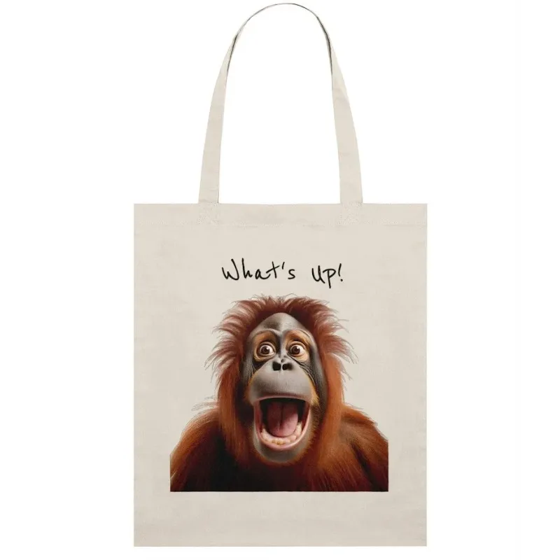 Cotton Tote shoulder bag with fun orangutan digital print and text come in differentcolorsperfect for shopping or as a gift for
