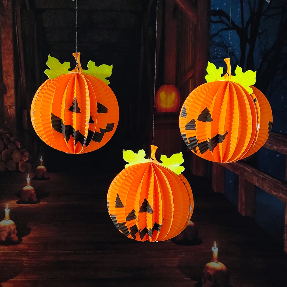 

1/3Pcs Halloween Pumpkin Hanging Ornaments Orang Paper Lantern Spooky Home Party Indoor/Outdoor Garden Halloween Decorations