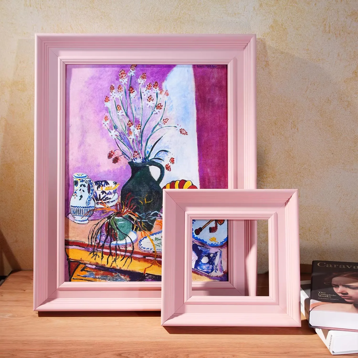 51mm Oil Painting Minimalist Vintage Frame in American-French Mid-Century Pink, Solid Wood Table Decoration Painting Frame