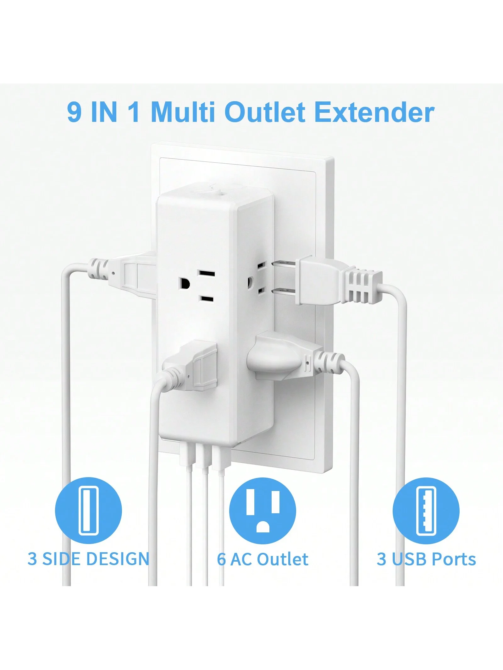 

Удлинитель с несколькими разъемами US Gauge и 6 разъемами переменного тока, настенная розетка с 3 портами зарядки USB-A, подходит для дома, путешествий, офиса
