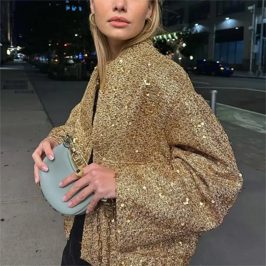 

autumn and winter new popular women's clothing pocket decoration 3D sequined embroidered woolen jacket