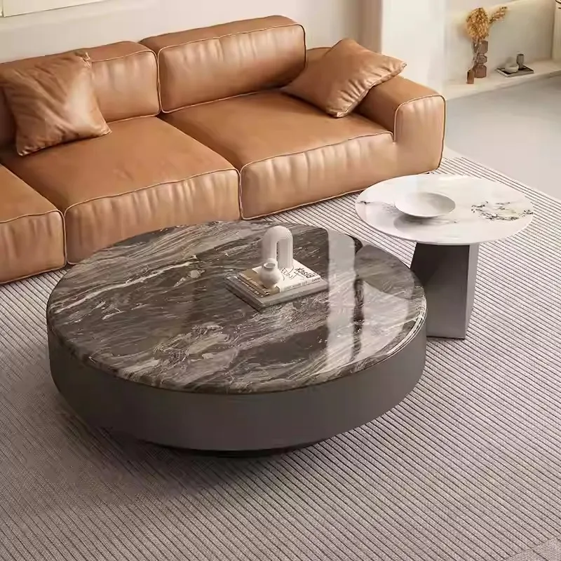 New Villa Interior Furnishing Living Room Table Set Modern Brown Marble Low Coffee Table