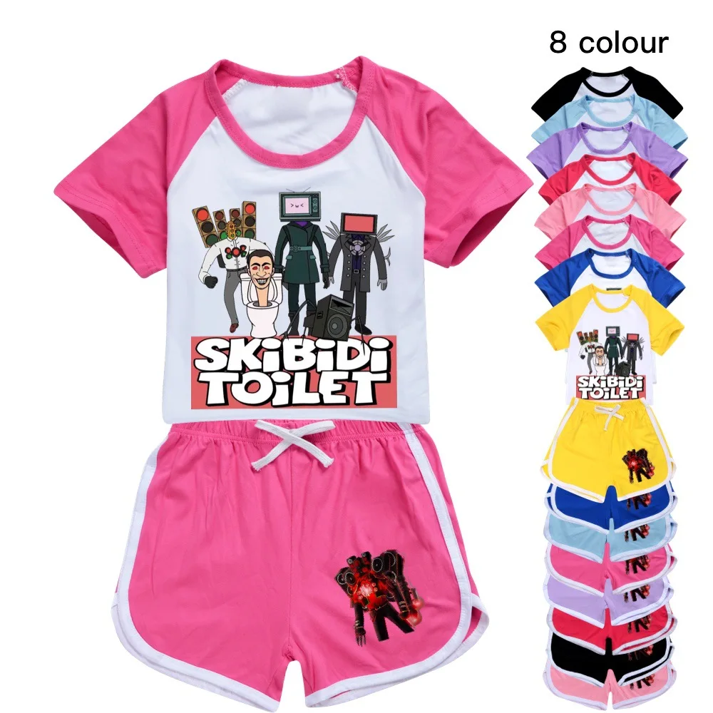 Skibidi Toilet Speakerman Titan TV Print Pajamas Summer Children T Shirt Shorts 2pcs Clothes Set Sleepwear Cosplay Kids Suits