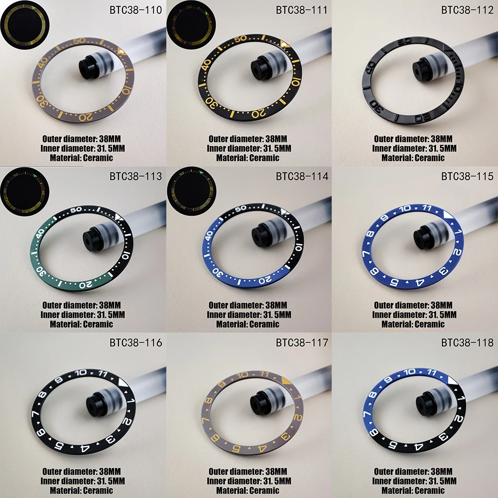 38 مللي متر * 31.5 مللي متر مضيئة حبة ساعة الحافة إدراج حلقة السيراميك جميع مضيئة وغير مضيئة شقة الحافة للرجال 40 مللي متر الداخلية