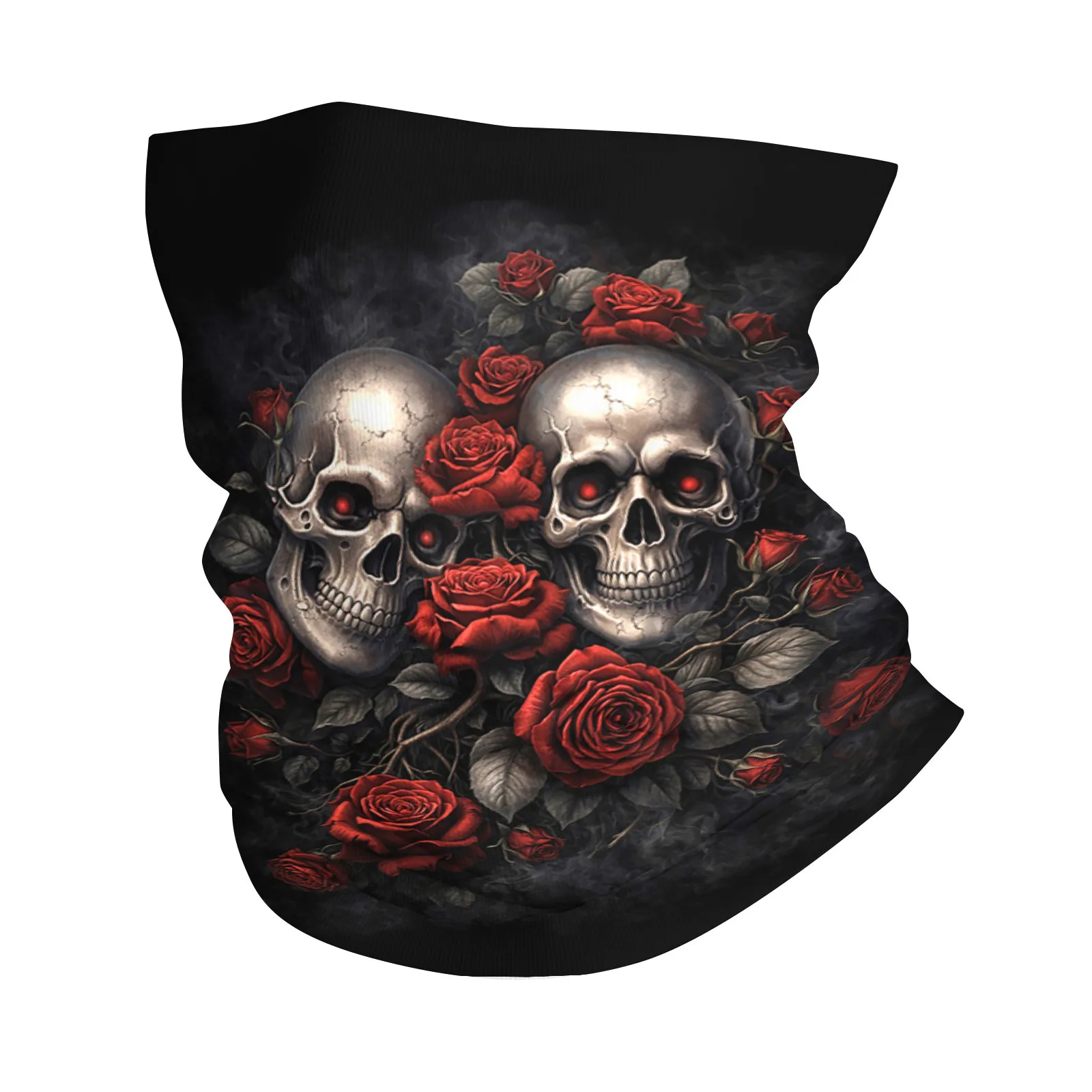 

1pc Unisex Printed Scarf Skulls and Roses Design Red and Black All Season Bandana Fashionable Long-term Use Knit Fabric