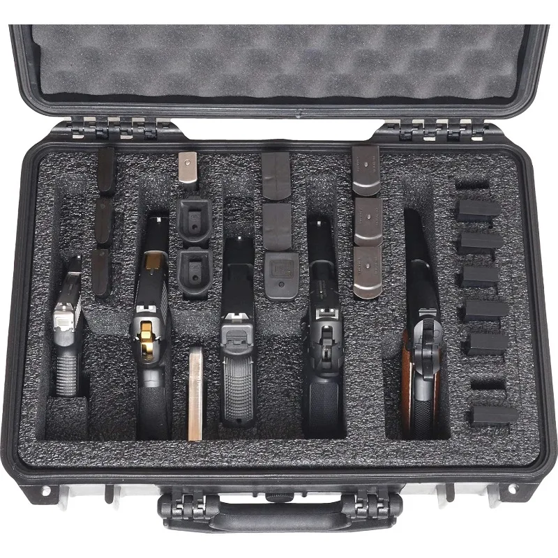 5 Pistol and 20 Magazine Pre-Cut Heavy Duty Waterproof Case with Included Silica Gel Canister to Help Prevent Gun Rust