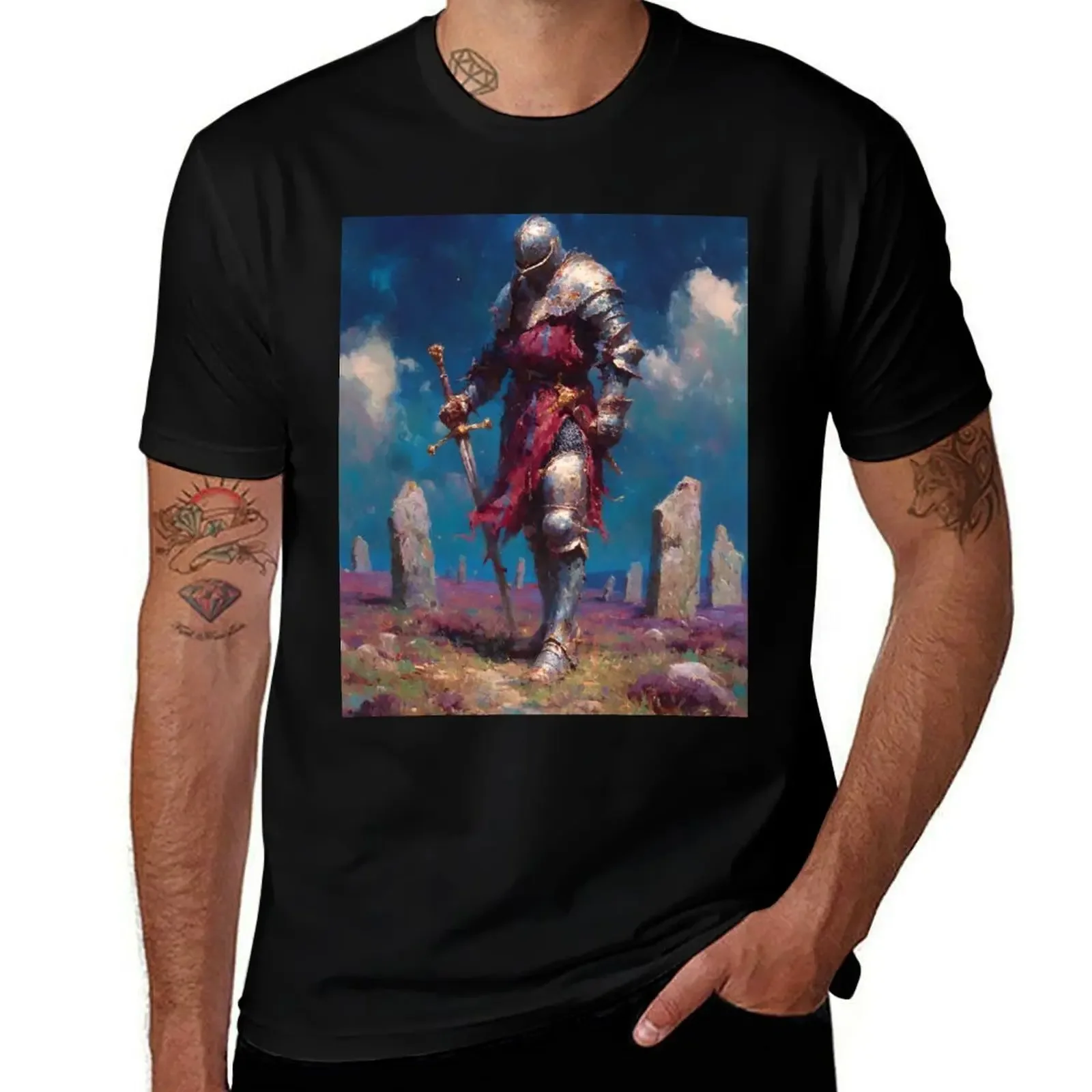 

Dark Fantasy Warrior with a Sword T-Shirt anime tshirt gifts for boyfriend summer tops luxury t-shirt mens clothing