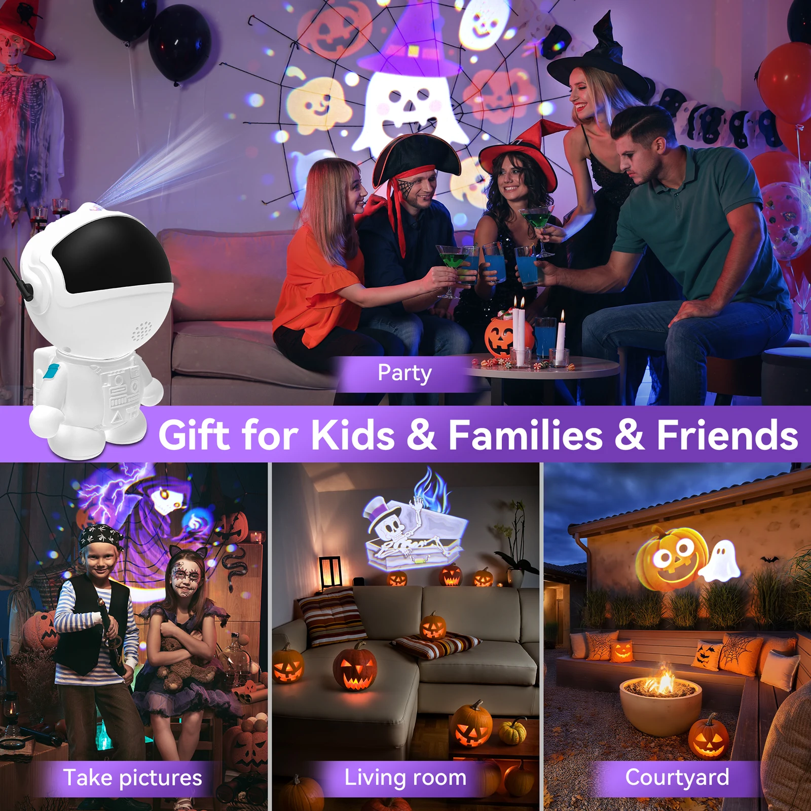 Halloween Astronaut Light Projector 20 IN 1 Galaxy Christmas Projector Night Lamp Nebula  LED Lights Bedroom Decorative kid Gift