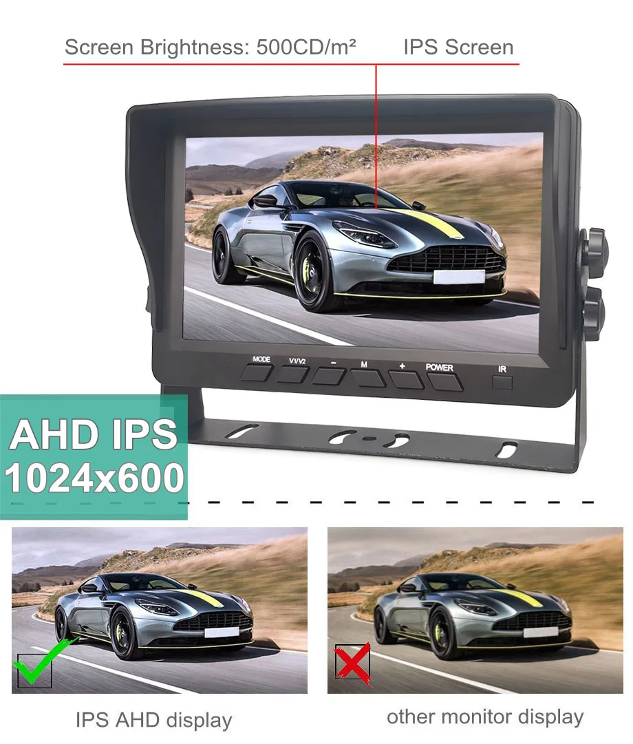 SMALUCK 7inch AHD IPS 2CH Rear View Car Monitor Support 720P 1080P AHD CVBS Camera Video Recording Diaplay 2 Cameras Image