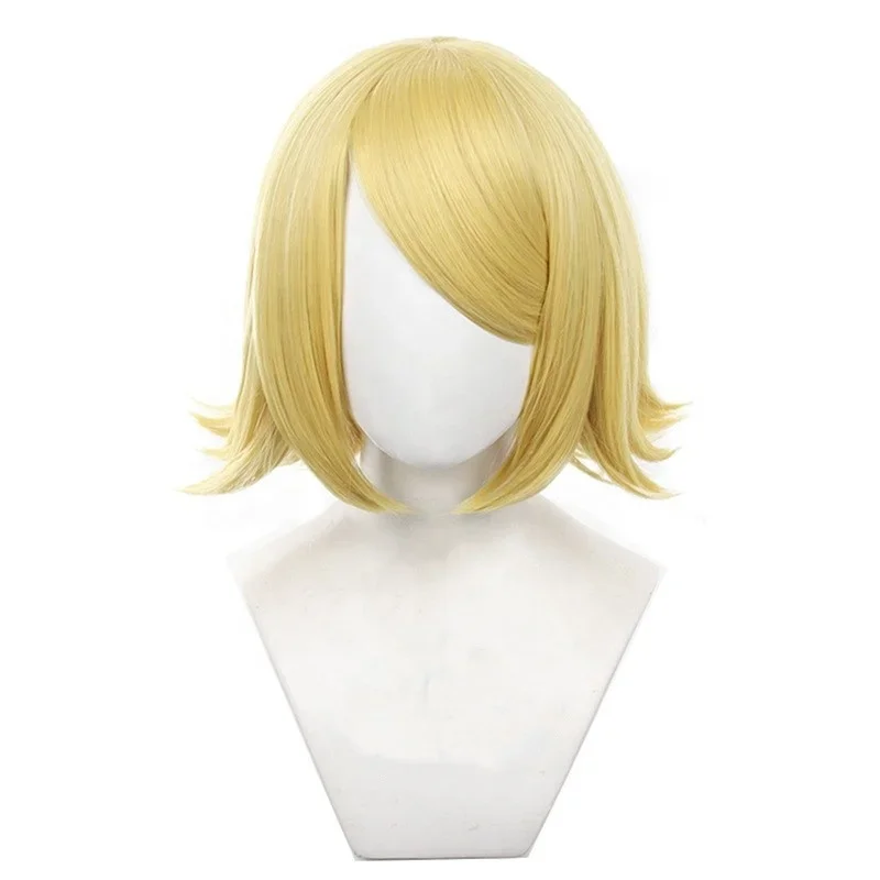 Peruca Anime Sintética Vocaloid, Loira Curta, Kagamine Rin Cosplay, Resistente ao Calor, 35cm