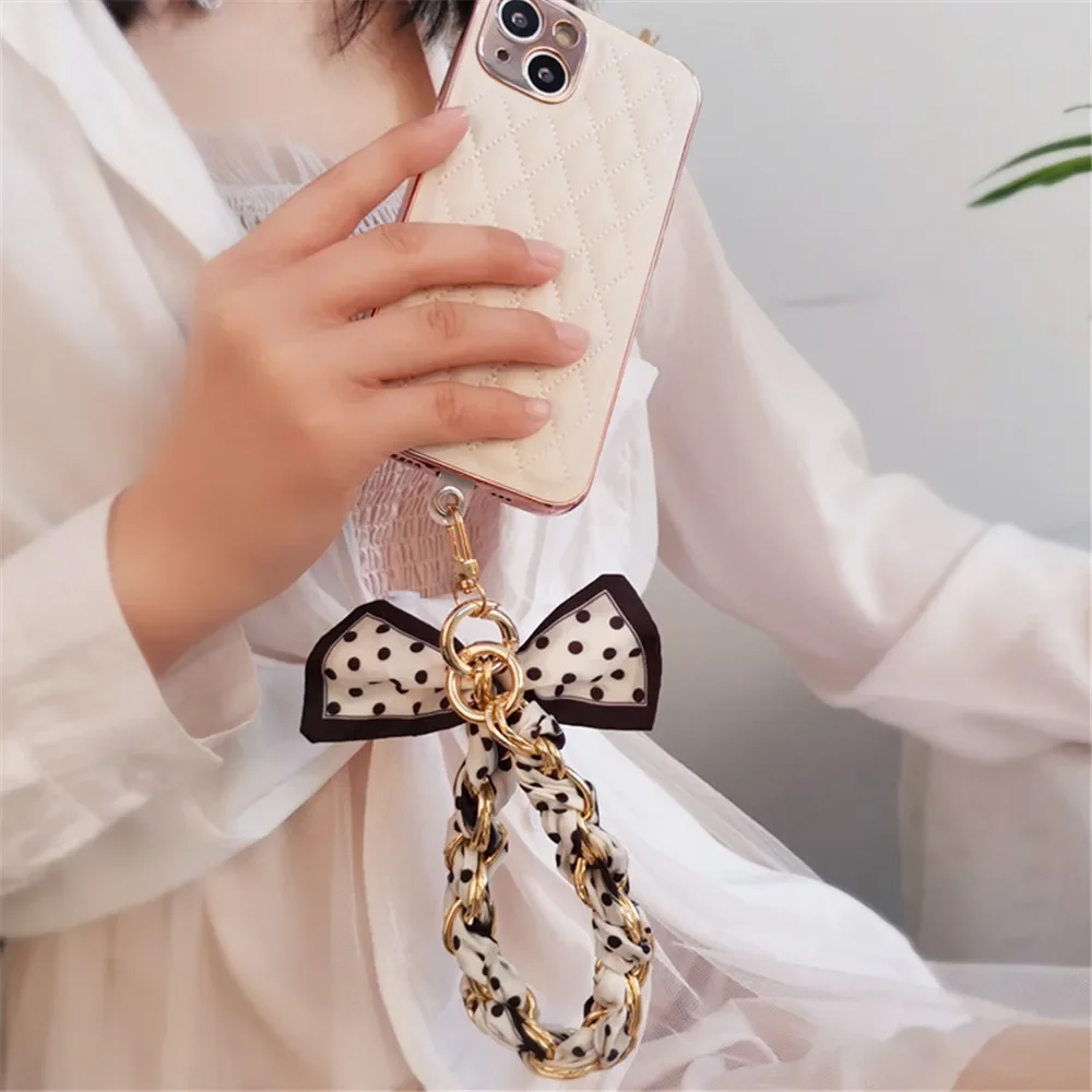 High-End Bag Phone Case Anti-Lost Sling Lanyard, Mobile Phone Case, Silk Scarf, Hand Hanging Chain, Braided Bow Metal Pendant