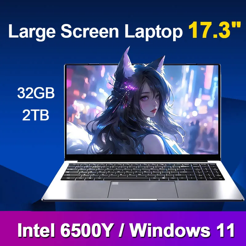 Portátil de Pantalla Grande de 17.3 Pulgadas 2026, 32GB, 1TB/2TB, Intel 6500Y, Windows 11, Ligero y Portátil, Notebook de Oficina de Alta Definición