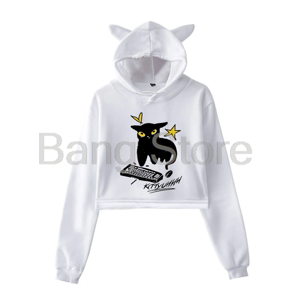 

Caseoh Kittyuh толстовка с кошачьими ушками, женские толстовки с длинными рукавами, женские повседневные уличные укороченные топы