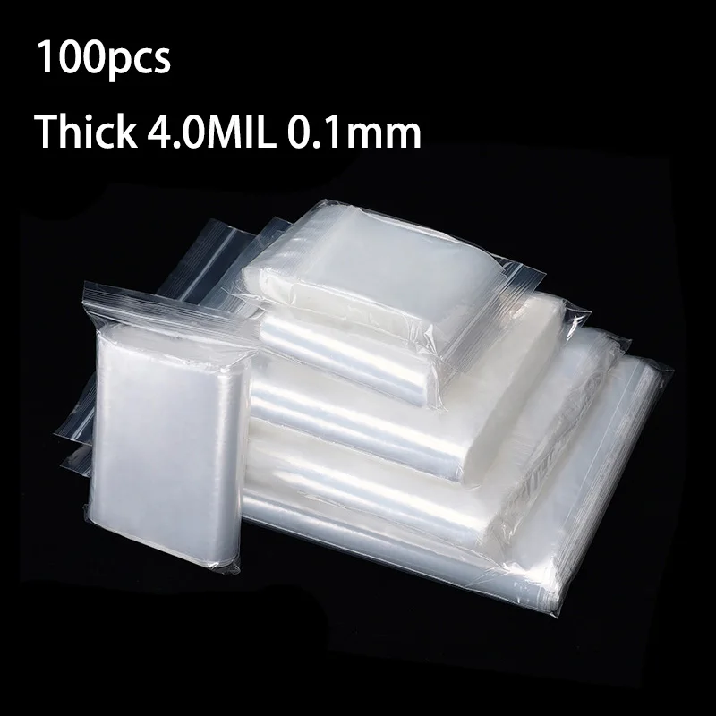 

100pcs Thick 4.0MIL 0.1mm Clear Zip Lock Ziplock Storage Bags Heavy-Duty Transparent Plastic Zip Package Reclosable Poly Bag