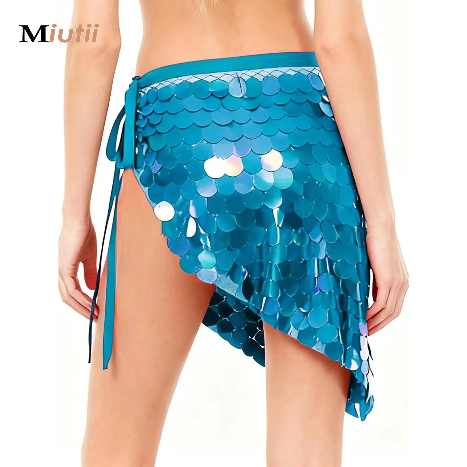 

Women Sequin Belly Dance Hip Scarf Mini Skirt Halloween Carnival Party Stage Performance Rave Belt Lace-up Wrap Indain Costume