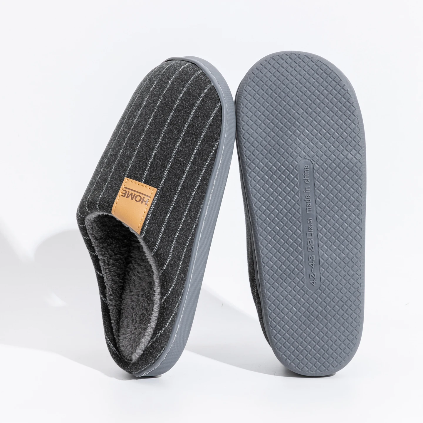 Men's Winter Slippers, Non-Slip Indoor House Shoes - Cozy Plush Lining, Soft Sole, Striped Pattern for Home Comfort