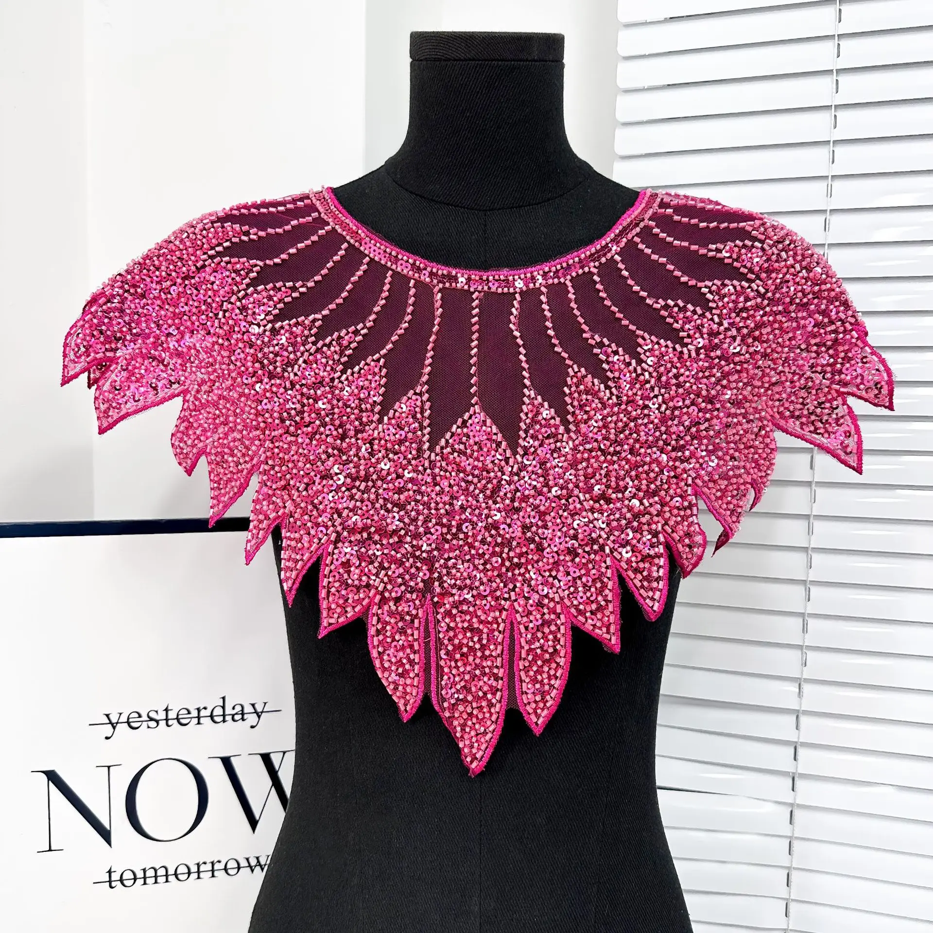 1pcs embroidered mesh sequins beaded cloth patch dress performance clothing dress lace DIY accessories