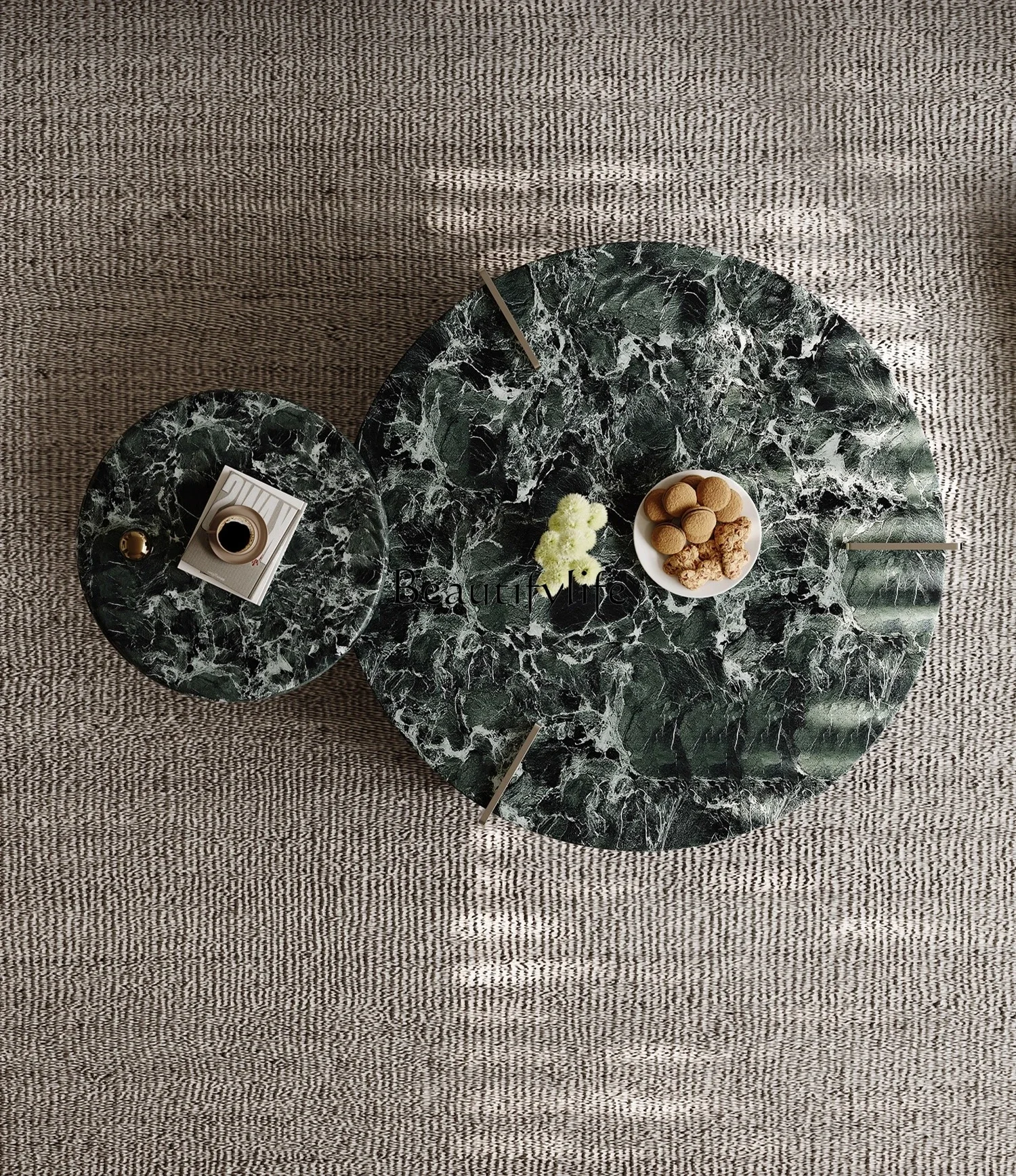 ld14 High-end Marble Coffee Table Set Round Italian Minimalist Living Room Stainless Steel