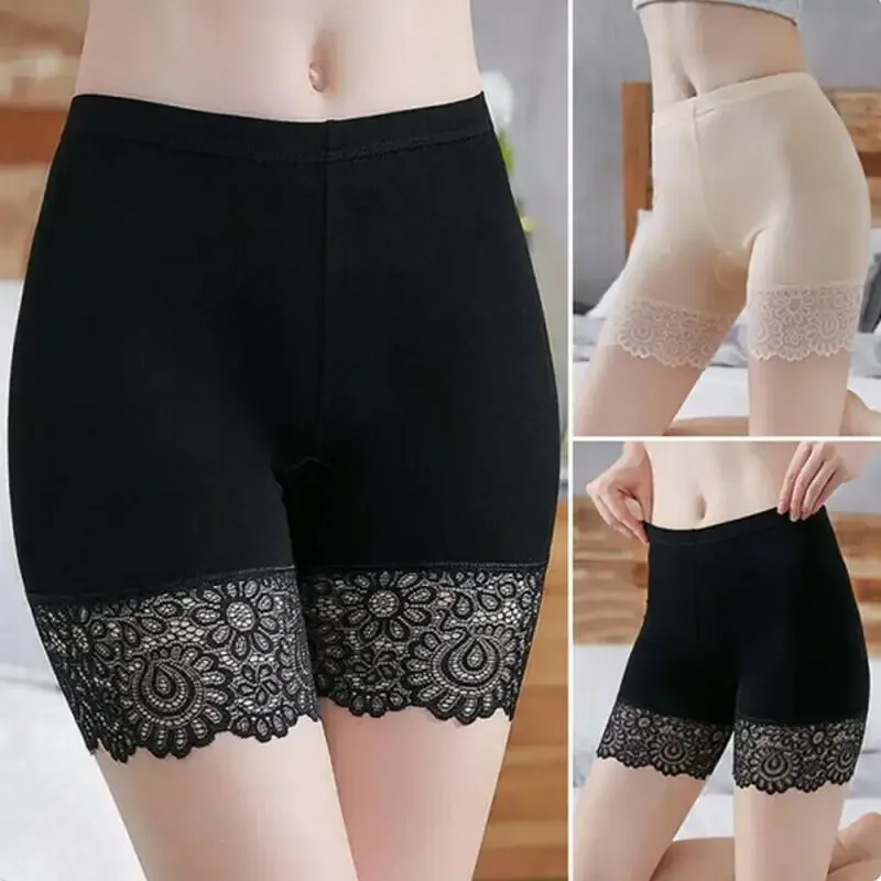 Sexy borda de renda macia sem costura calças curtas de segurança verão sob saia shorts modal seda gelo respirável calças curtas roupa interior feminina