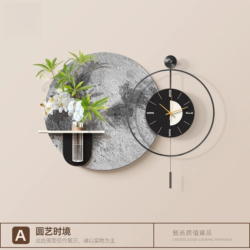 Restaurant Decorative Painting High-end Dining Table Background Wall Hanging Painting Green Plant Clock Combination Mural view 5