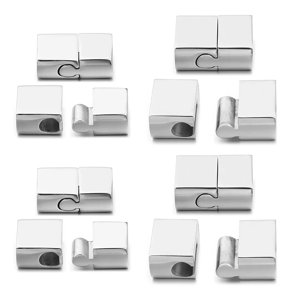 1 قطعة الفولاذ المقاوم للصدأ المشابك المغناطيسية مشبك ثقب مزدوج مشبك مغناطيسي صالح 4/6 مللي متر سوار مستدير حبل DIY بها بنفسك صنع المجوهرات