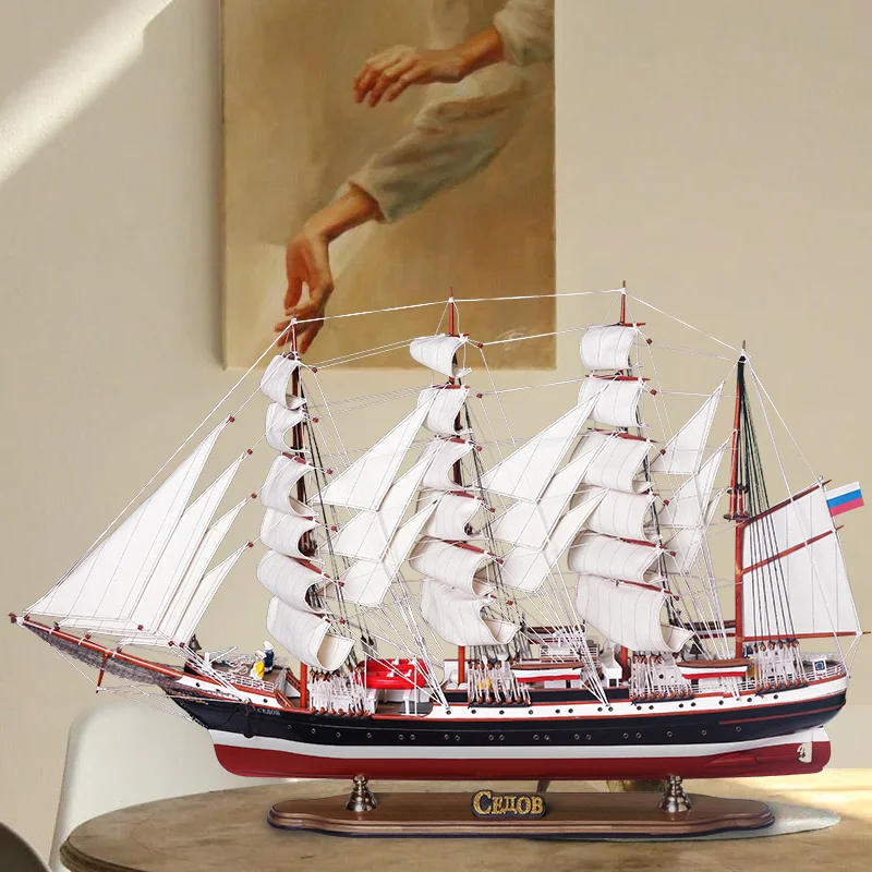 Europejskie rękodzieło, model żaglówki z litego drewna, ozdoba do salonu, biura, hotelu, prezent na otwarcie, wykwintny prezent.