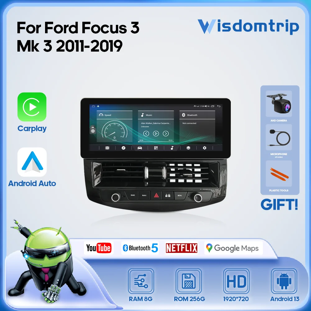 For Ford Focus 3 Mk 3 2011-2019 Intelligent Multimedia Video Player Radio GPS 4G WiFi Navigation Carplay+android AUTO Android 13