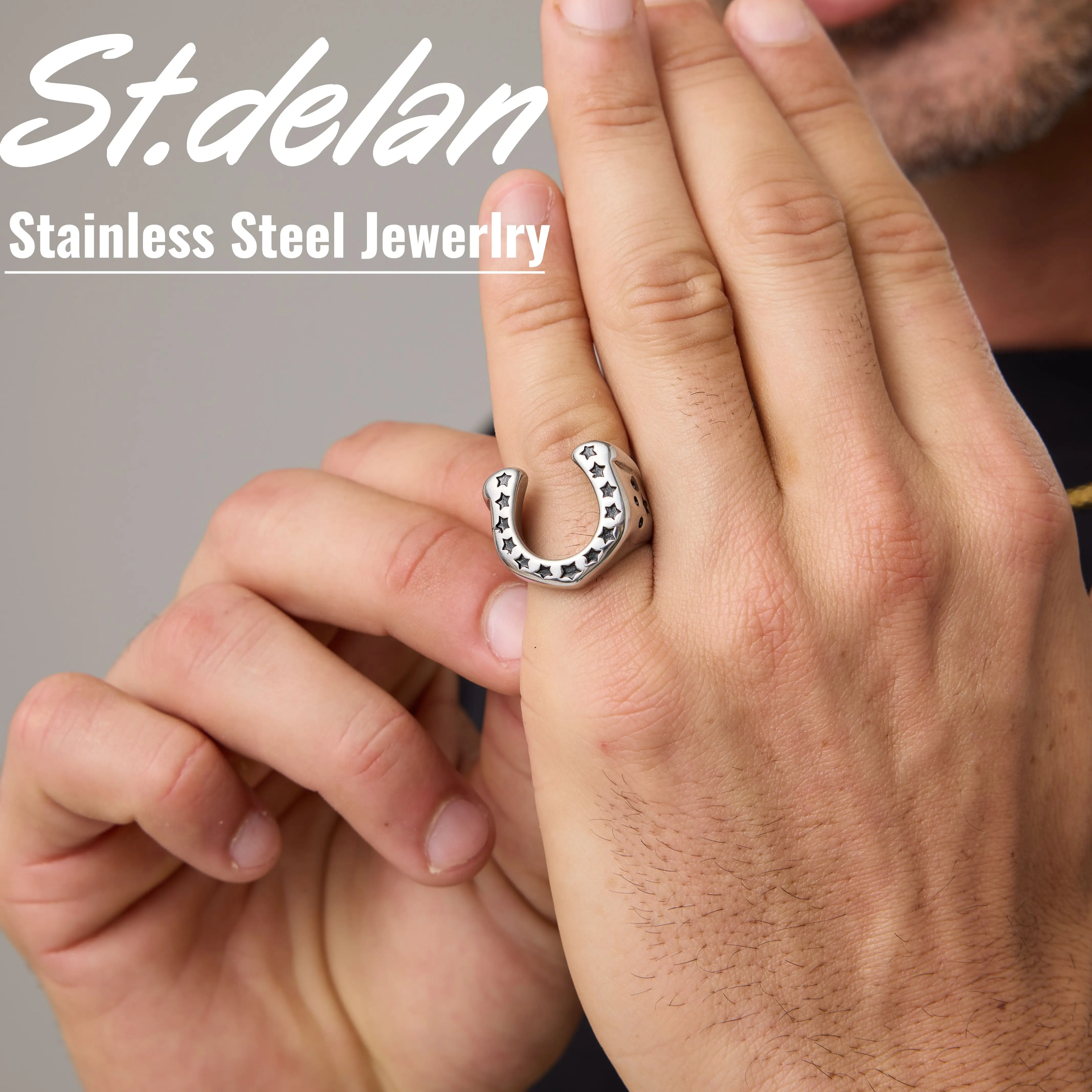 St.delan European American Hip Hop Star Rings | Stainless Steel Hexagram Pentagram Men's Fashion Hand Jewelry
