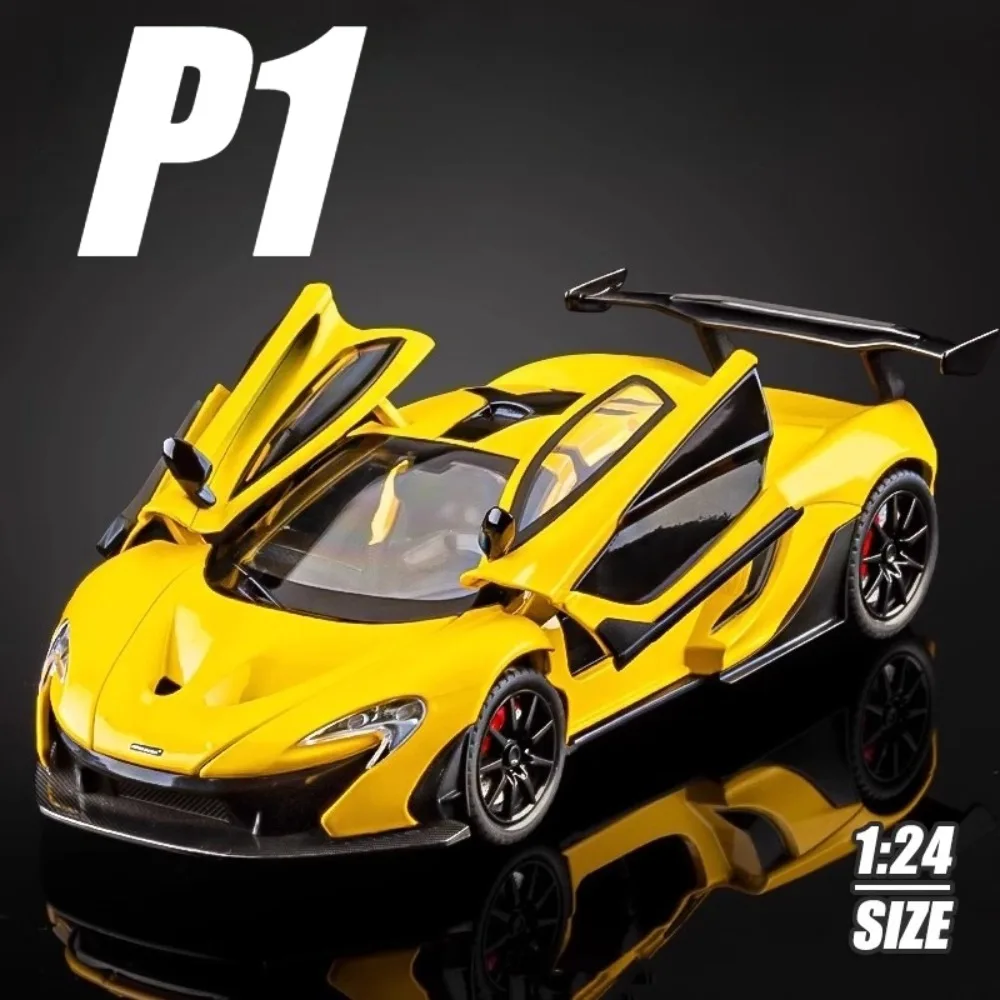 1:24 P1 Model Sports Car Toy Alloy Diecast Light Music Pull Back Supercar Metal Body Miniature Vehicles Models Kids Adult Gifts