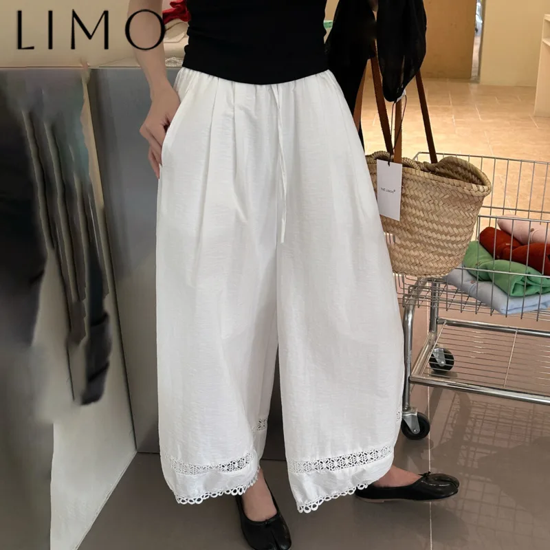 

LIMO Elegant High Waist Flare Pants Women - Boho Chic Lace Hollow Out Hem Wide Leg Trousers-Casual Loose Comfortable Daily Pants
