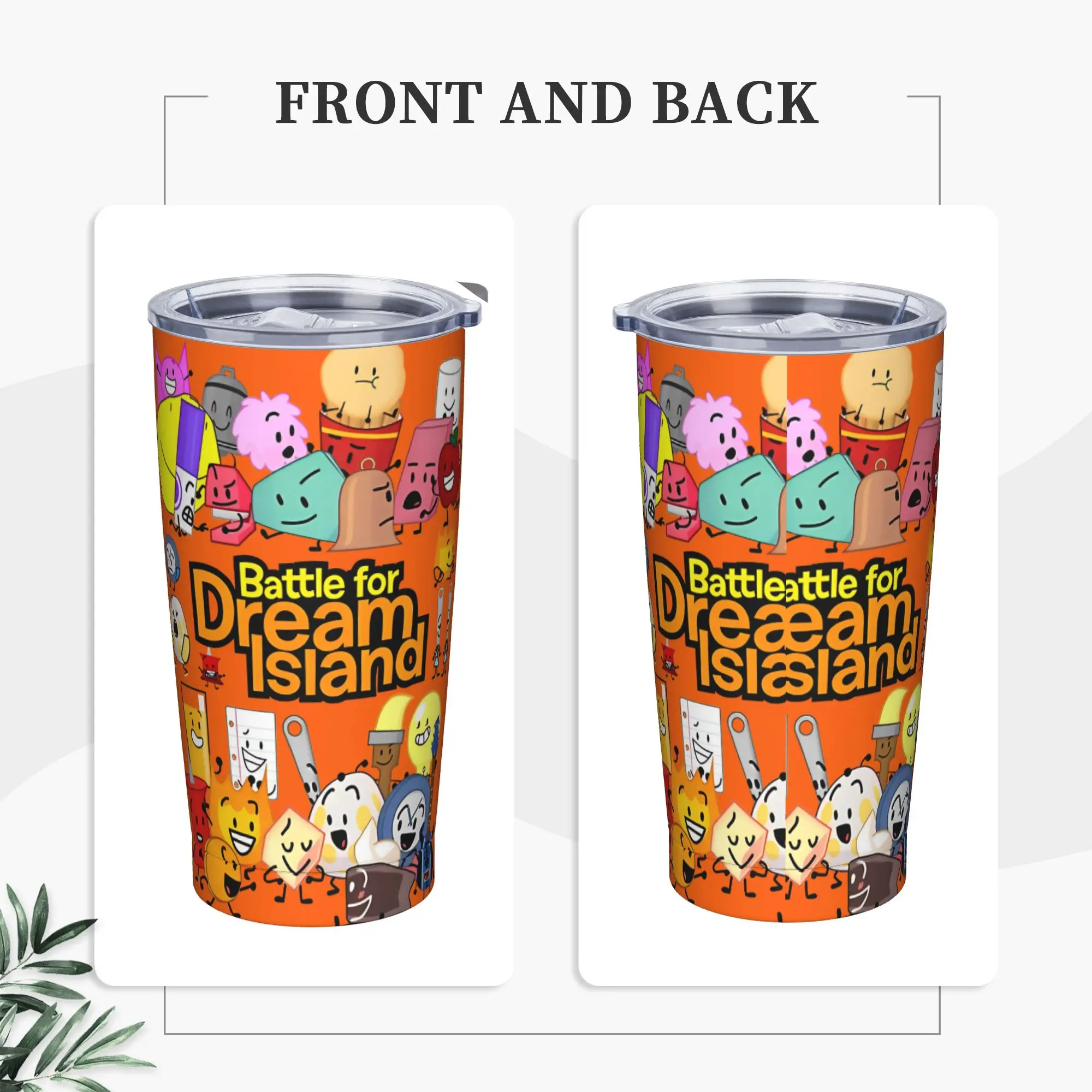 BFDI Inanimate Insulated Tumbler with Straws Lid Battle for Dream Island Vacuum Coffee Mugs Double Wall Hot Cold Drinks Cup 20oz