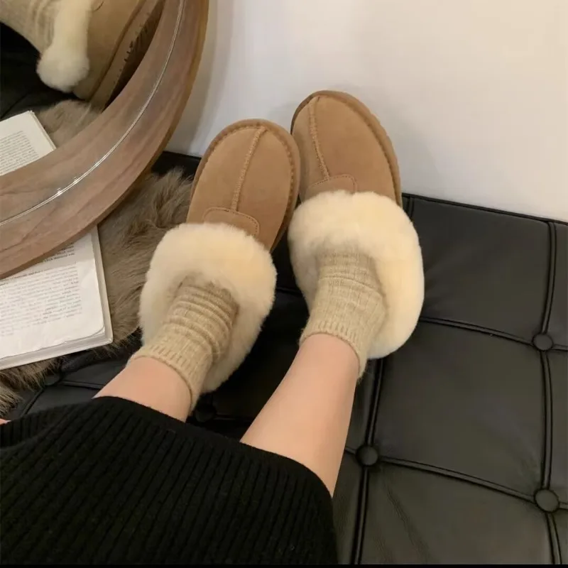 2024 Women's Winter New Round Head Outer Wearing Fury Matte Leather Cotton Shoes Comfortable and Warm Thick Soled Shoes