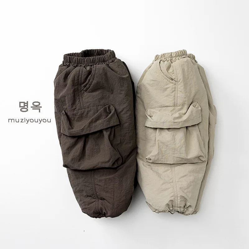 2025 شتاء جديد الأطفال زائد المخملية السراويل السميكة موضة بنين سراويل تقليدية الصلبة طفل الفتيات الصوف بناطيل تدفئة ملابس الاطفال #2